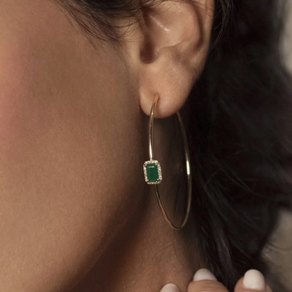 Gold green rectangle cz earring big round hoop trendy fashion women jewelry💚